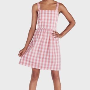 J Crew Pink Gingham Sleeveless Fit and Flare Dress M